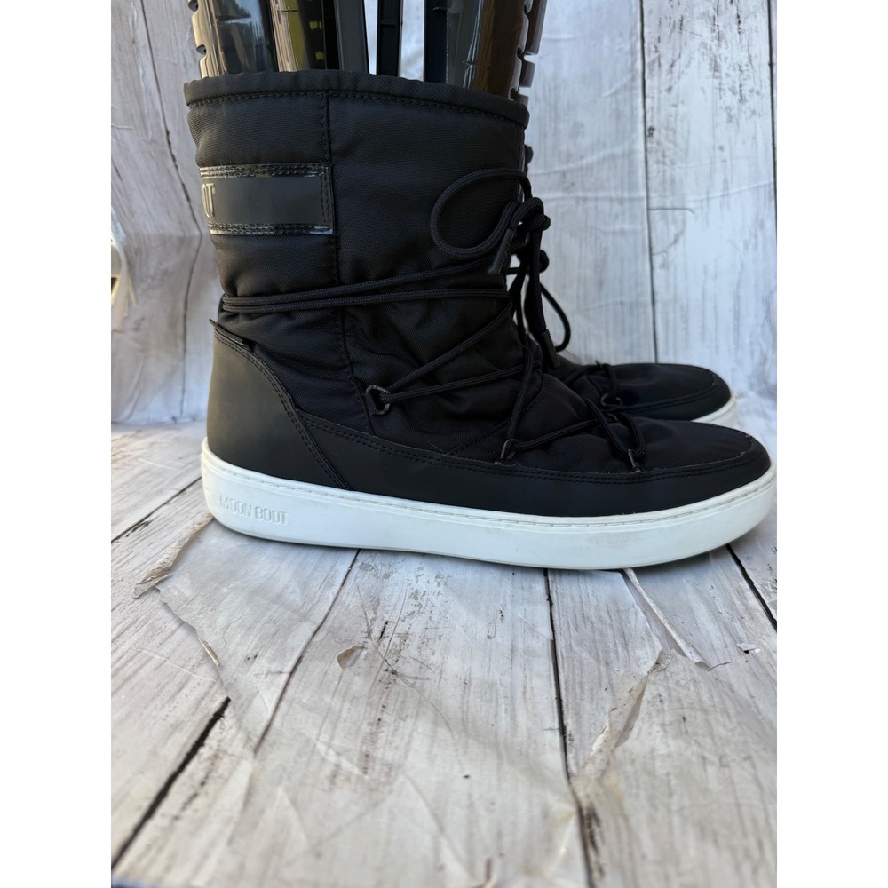 Moon Boot Low Nylon WP Black White Winter Snow Boots Women Lace Up Waterproof
